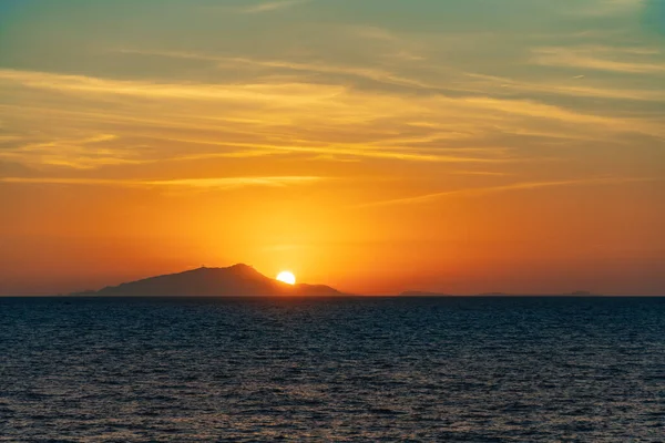 Beautiful Sunset Sun Hiding Ischia Island Tyrrhenian Sea — Stock Photo, Image