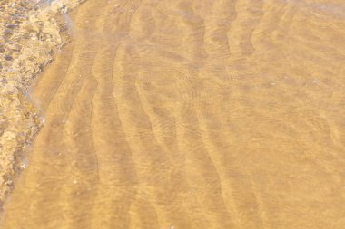 Baltık Denizi 'nin sakin kıyılarında berrak, sığ sularda görülen karmaşık kum dalgaları soyut desenler oluşturur.