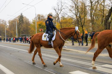 Wroclaw, Polonya - 11 Kasım 2024: Wroclaw 'da Neşeli Bağımsızlık Günü Yürüyüşü, Polonya Bayrakları, Öğrencileri ve 11 Kasım' ı Kutlayan Ailelerle Vatanseverlik Yürüyüşü