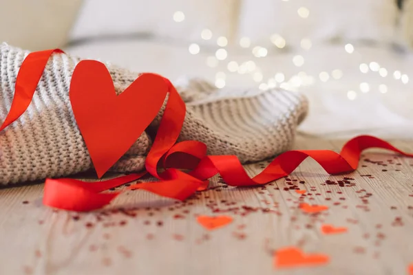 Valentijnsdag Achtergrond Met Rode Harten Het Concept Van Liefde Valentijnsdag — Stockfoto