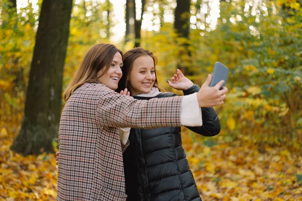 Young girls laughs and talking by video call on the phone. The concept of lifestyle mobility