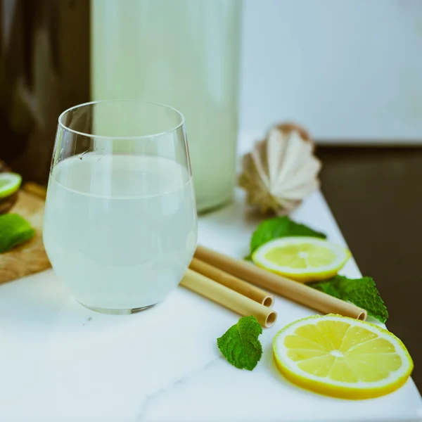 Domácí Kombucha s limetkou a citrón v lahvi — Stock fotografie