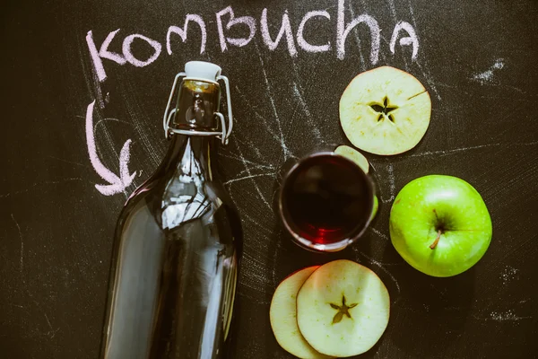 Top view on homemade Kombucha with fruits — Stock Photo, Image