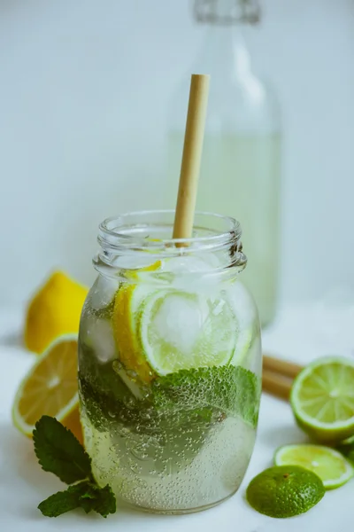 Top view on homemade Kombucha with fruits — Stock Photo, Image