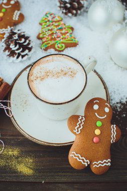 Sıcak çikolata veya kakao içecek tarçın ve gingerbread Ma