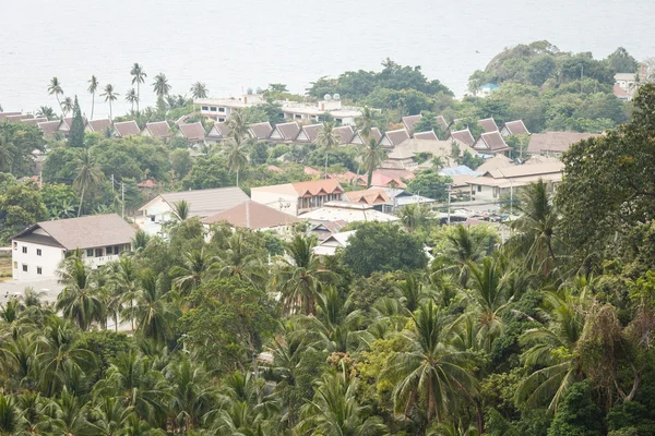 Palmiye ağaçları ile evleri görünümünü. Tayland, Koh Samui — Stok fotoğraf