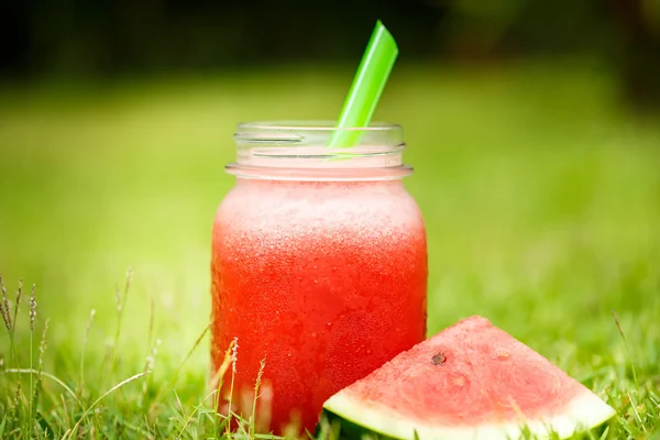 Wassermelonen-Smoothie im Gras — Stockfoto