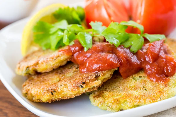 Vegetarisk hamburgare med sås och grönsaker, selektiv fokus — Stockfoto