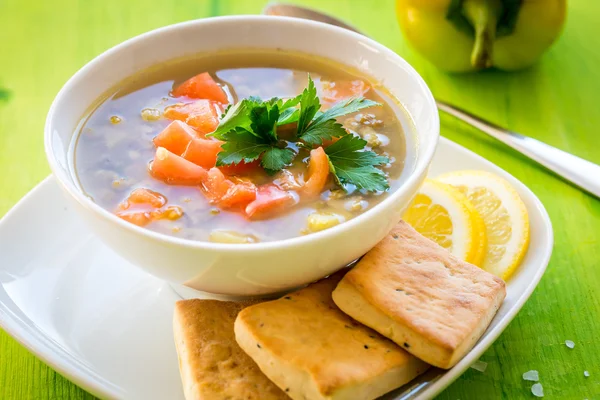 Fresh lentil stew in bowl with parsley — Stock Photo, Image