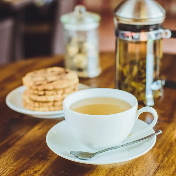 Green tea with homemade cookies — Stok fotoğraf