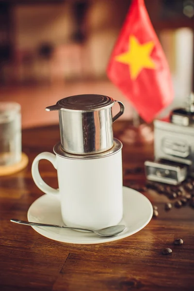 Vietnamese coffee on the table with the flag — Stock Photo, Image