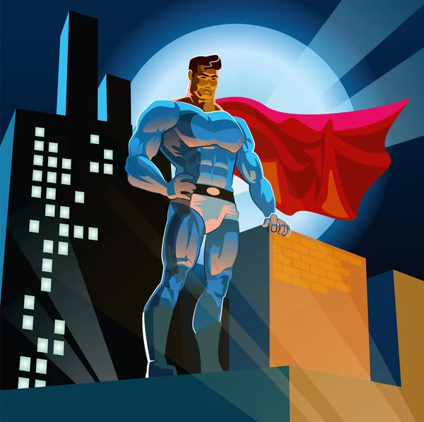 Superhero in City — Stock Vector