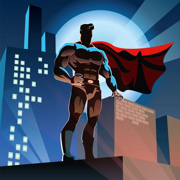 Superhero in City — Stock Vector