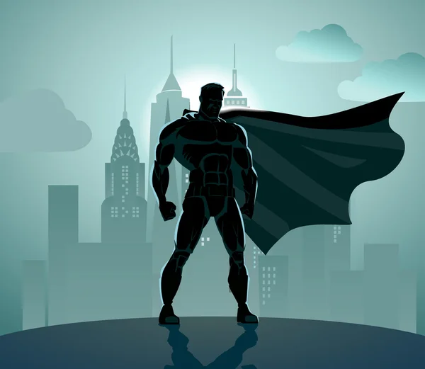 Superhero in City — Stock Vector