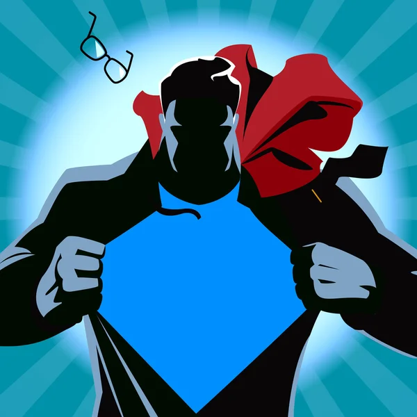 Superman scheuren zijn overhemd. Vectorillustratie. Silhouet — Stockvector