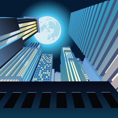 Картина, постер, плакат, фотообои "ночной город. небоскрёбы под луной нью-йорк", артикул 82614602