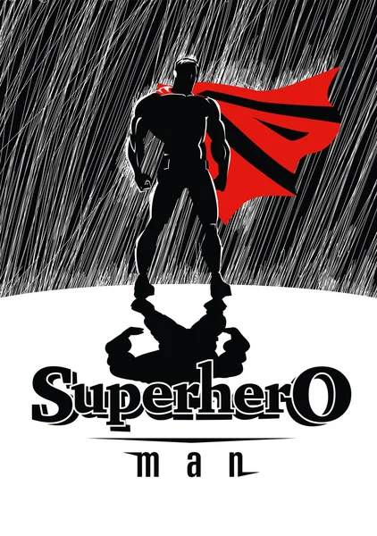 Super-herói na chuva: Super-herói cuidando da cidade . —  Vetores de Stock