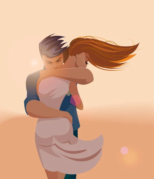 Abrazos de una pareja amorosa — Vector de stock