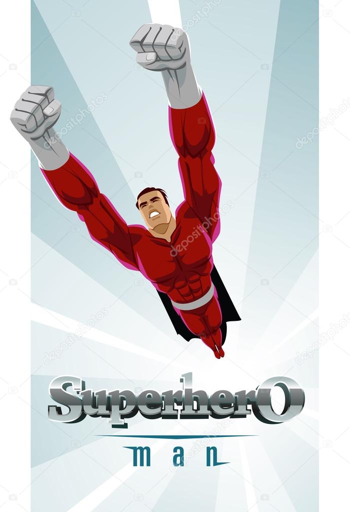 Poster. Superhero flying up. Vector illustration