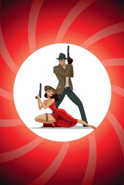 Team of super agents. Posing on camera. In gun barrel. Sexual wo clipart