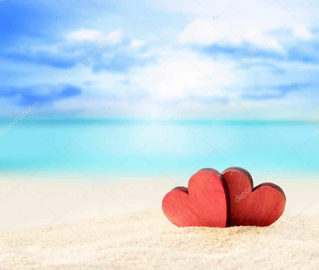 Two hearts on the summer beach