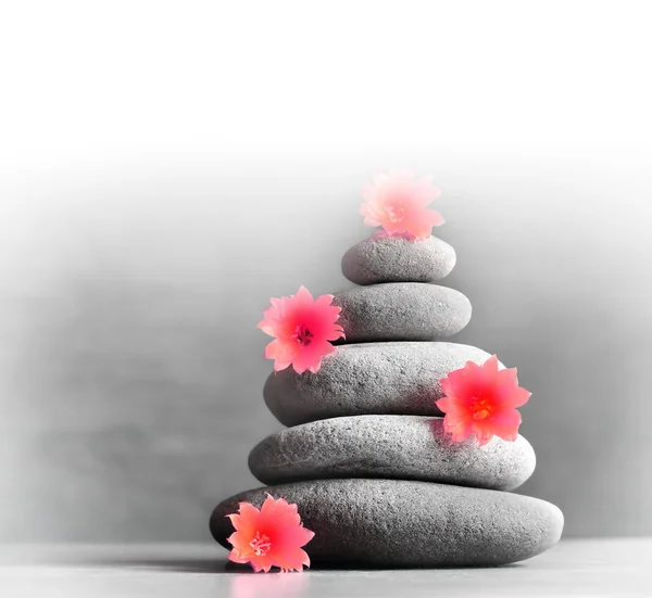 Spa stones stack with red flowers. — Stock Photo, Image
