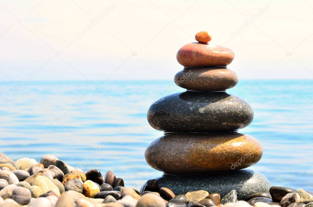 Stack of stones on sea beach