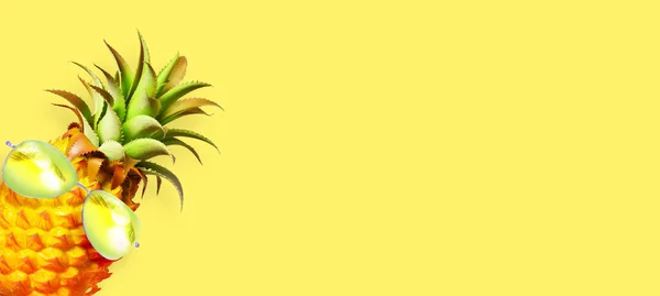 Pineapple Yellow Sunglasses Yellow Background — Stock Photo, Image