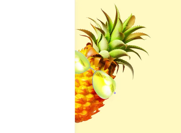 Pineapple Green Sunglasses White Yellow Background — Stock Photo, Image