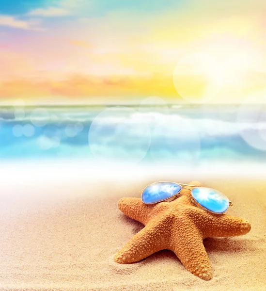 Starfish i solglasögon på sommaren stranden — Stockfoto