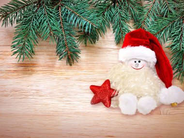 Noel arka plan. Kardan adam Noel Baba şapkası.