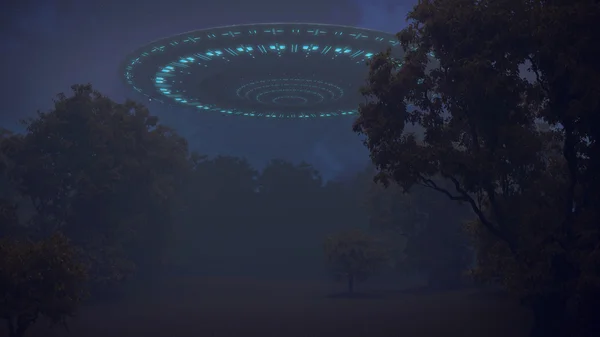 UFO v lese v noci — Stock fotografie