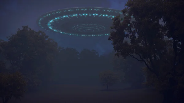 Ufo in night forest Stock Image