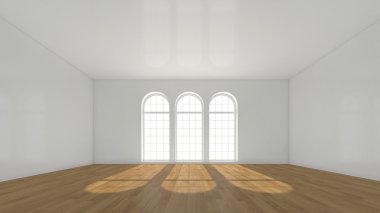 Büyük karanlık bir odada üç pencere