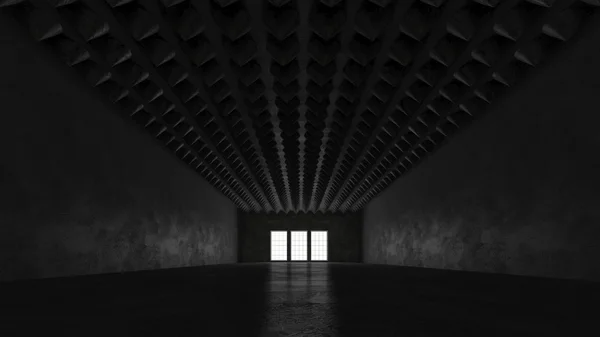 Три вікна у величезній темній кімнаті — стокове фото