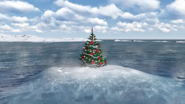 Christmas tree on the cold ocean — Stock Photo, Image