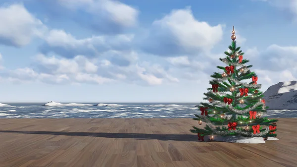 Christmas tree on the cold ocean — Stock Photo, Image