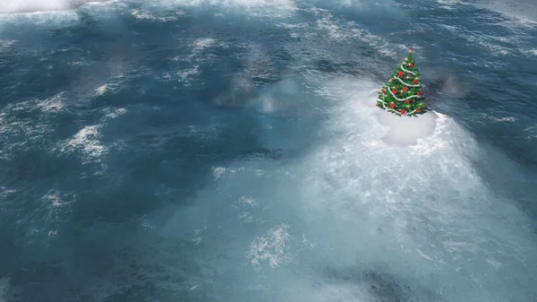 Christmas tree on the cold ocean Stock Picture