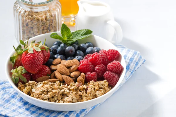 Café da manhã nutritivo saudável com cereais e bagas — Fotografia de Stock