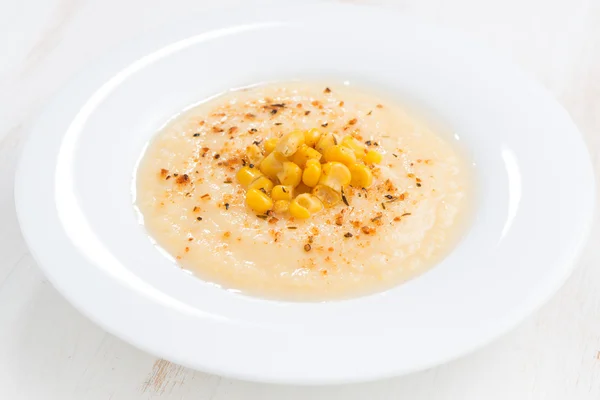 corn soup in plate, closeup