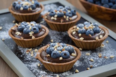 tartlets içinde taze yaban mersini ile çikolata mousse