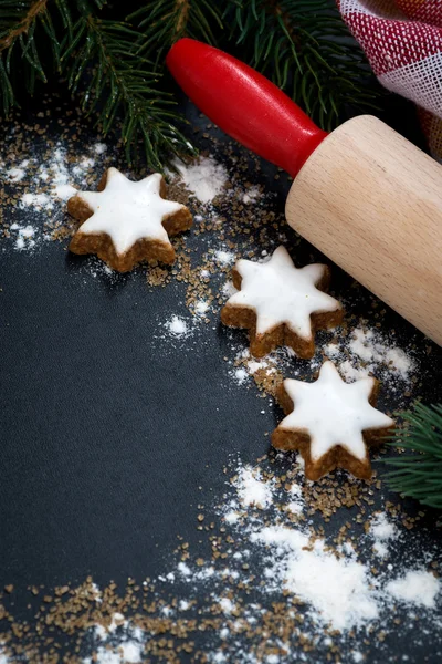 Black background for text with ingredients for baking — Stock Photo, Image