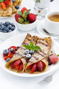 taze çilek ve çikolata sosu Kahvaltıda krep