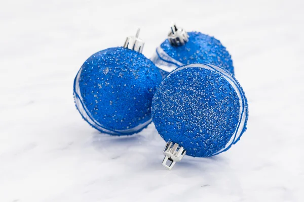 Blue Christmas balls on a white background — Stock Photo, Image