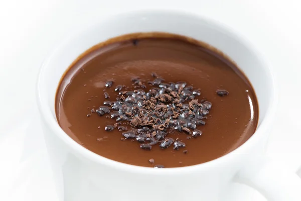 Hot chocolate in a white cup, closeup — Stock Photo, Image