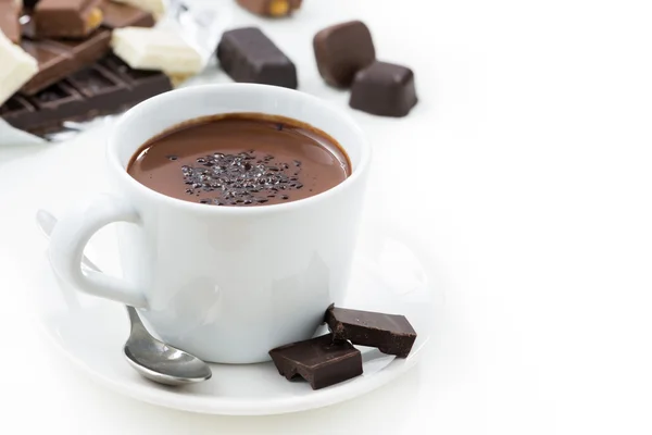 Hot chocolate on a white background, closeup, isolated — Stock Photo, Image