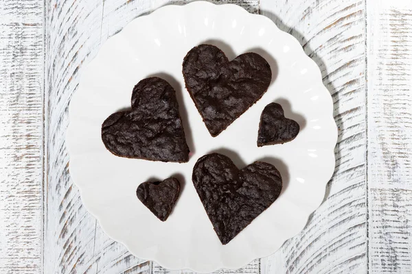 Heart Shaped Brownie Cakes Top View Horizontal — Zdjęcie stockowe