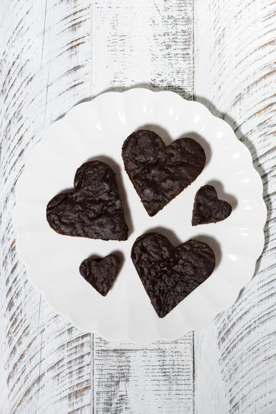 Heart Shaped Brownie Cakes Top View — Zdjęcie stockowe