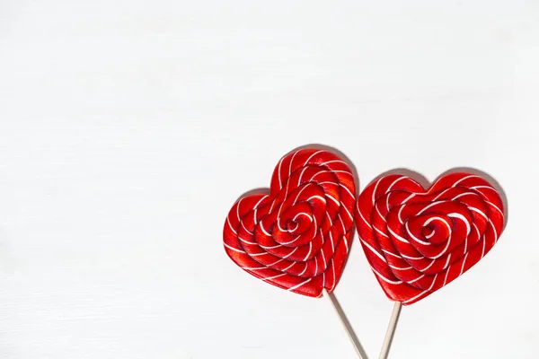 Red Sugar Candy Stick Shape Heart Top View — Φωτογραφία Αρχείου