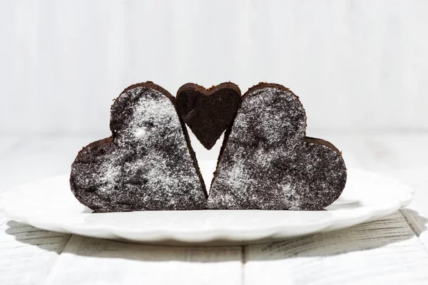 Pasteles Brownie Forma Corazón Dulce Primer Plano —  Fotos de Stock